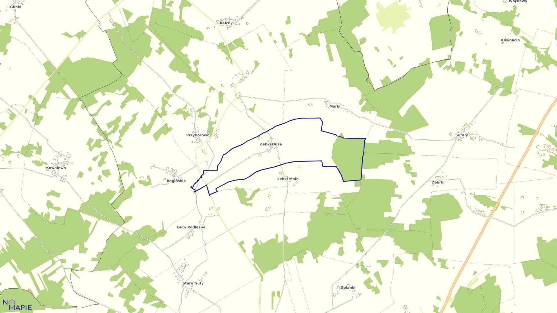 Mapa obrębu Łebki Duże w gminie Grabowo